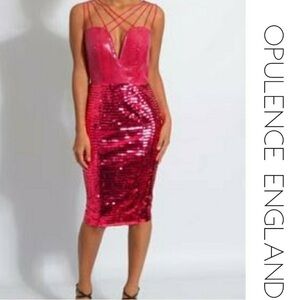 FUSCHIA SEXY SEQUINED Dress OPULENCE ENGLAND 🏴󠁧󠁢󠁥󠁮󠁧󠁿 Sz 4